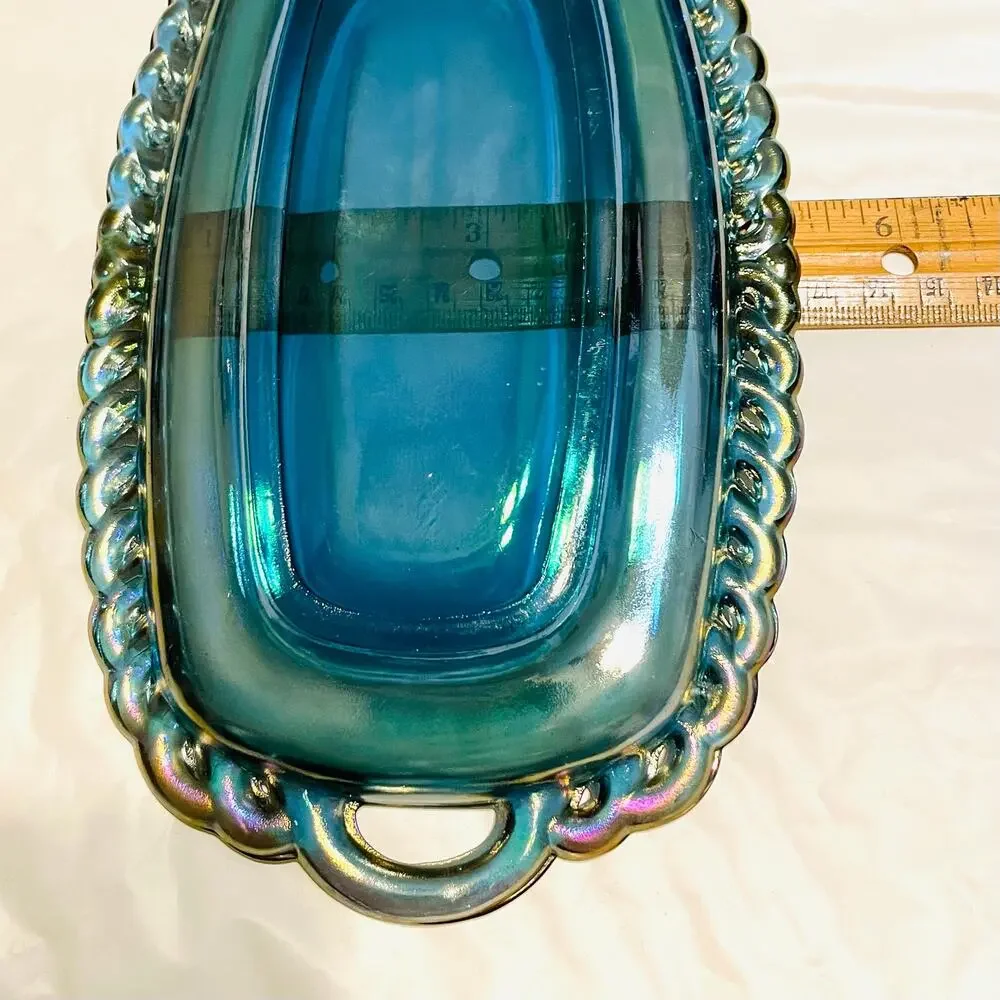 Indiana Glass Vintage Harvest Grape Blue Iridescent Carnival Glass Underplate